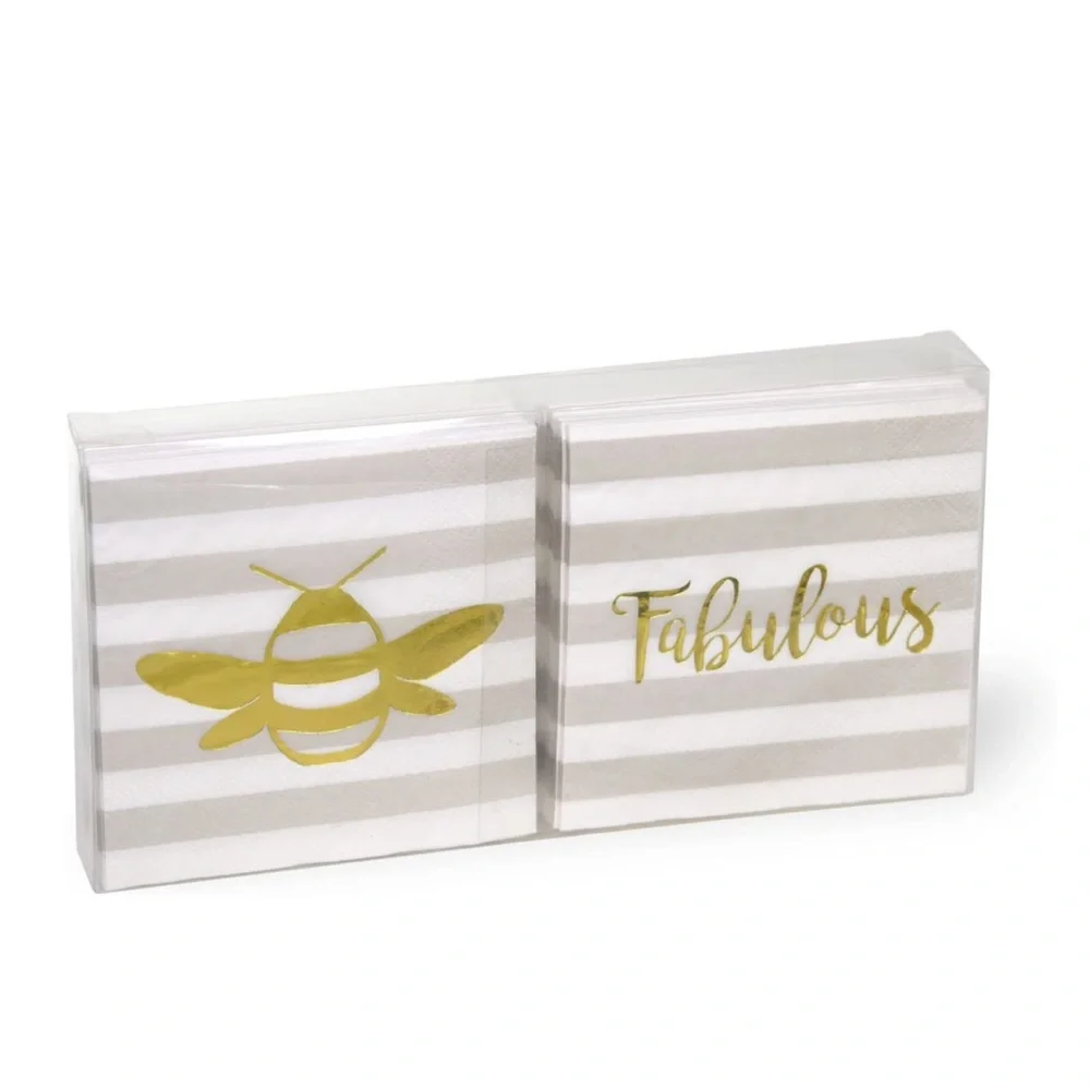 Boston International Gold Foil Stamped Paper Cocktail Napkins ~ Bee Fabulous